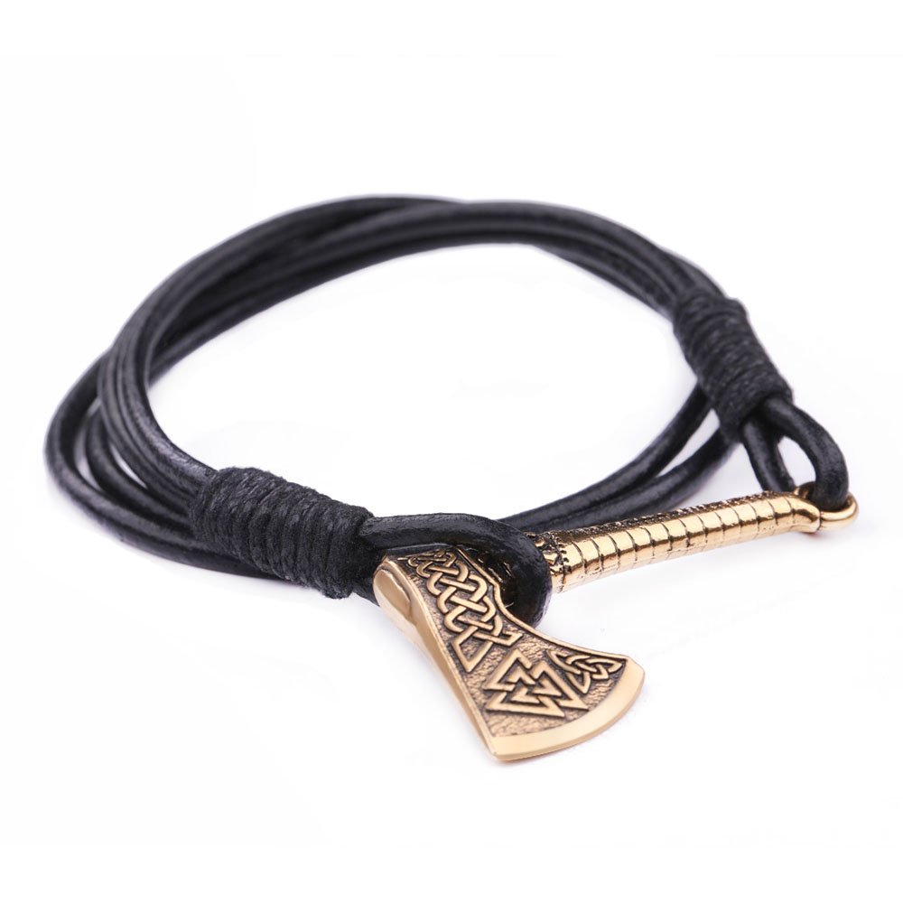 LIKGREAT Viking Slavic Perun's Axe Valknut Wrap Anchor Leather Rope Braided Bracelets (Style 2), Leather