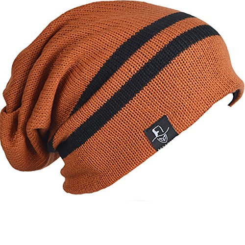 Men Reversible Slouchy Beanie Hat Unisex Skull Hat (B308-Rust) - Thumbnail 4