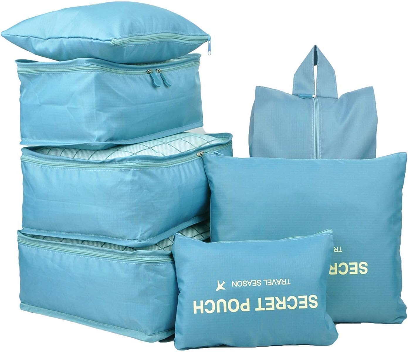 7Pcs Travel Storage Bags Clothes Packing Cubes Luggage Organizer Pouch, A-blue, 7 Set