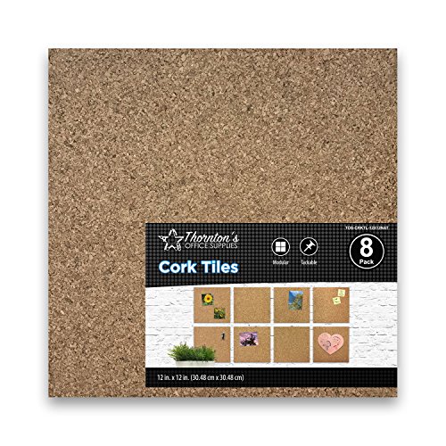 Thornton's Office Supplies Modular Frameless Cork Mini Wall Bulletin Board Tiles with 3M Adhesive, Natural, 12 inch x 12 inch, Frameless (8 Pack) - Thumbnail 5