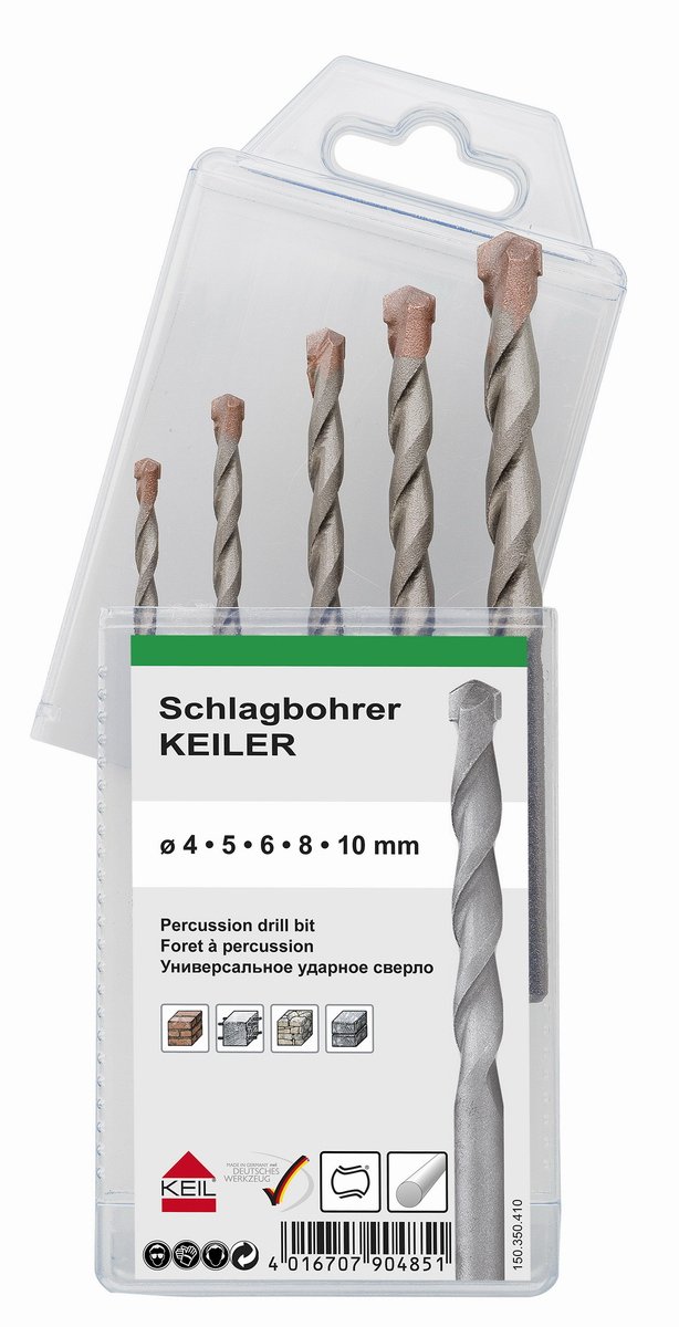 KEIL Schlagbohrersortiment the Wild Boar 5 pieces / diameter 4.0 / 5.0 / 6.0 / 8.0 / 10.0 MM in Multipack 150 350 410