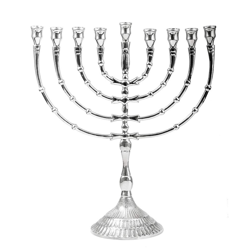 NKlaus Menorah 32cm high Hanukkah for candles up to Ø 1,2cm Candlestick large silver 9pcs candlestick brass nickel plated 2801