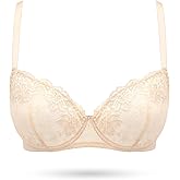 Joktty Women's Balconette Lace Bra Sexy Unlined Sheer Bras Demi See Through Underwire Lift Bralette