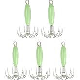 PATIKIL 9g Luminous Squid Jig Hooks 5pcs Glow in Dark w/12 Needles,Green | Cuttlefish Sleeve Saltwater Fishing Lures Bait Jig with Stainless Steel Needles