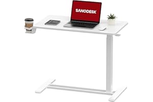 SANODESK Mobile Standing Desk with Hidden Wheels,Pneumatic Laptop Desk Rolling Computer Cart Movable Height Adjustable Small 