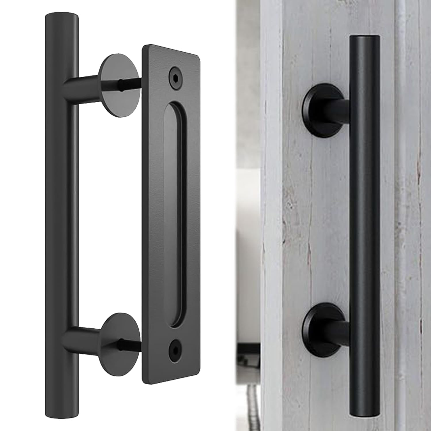 YOYIAG Black Sliding Door Handle: 24CM Barn Door Handle with Screws Black Sliding Door Handle Sliding Door Pull Handle Door Accessory, Double Sided Door Handle for Barn Door, Wooden Door, Cabinet Door