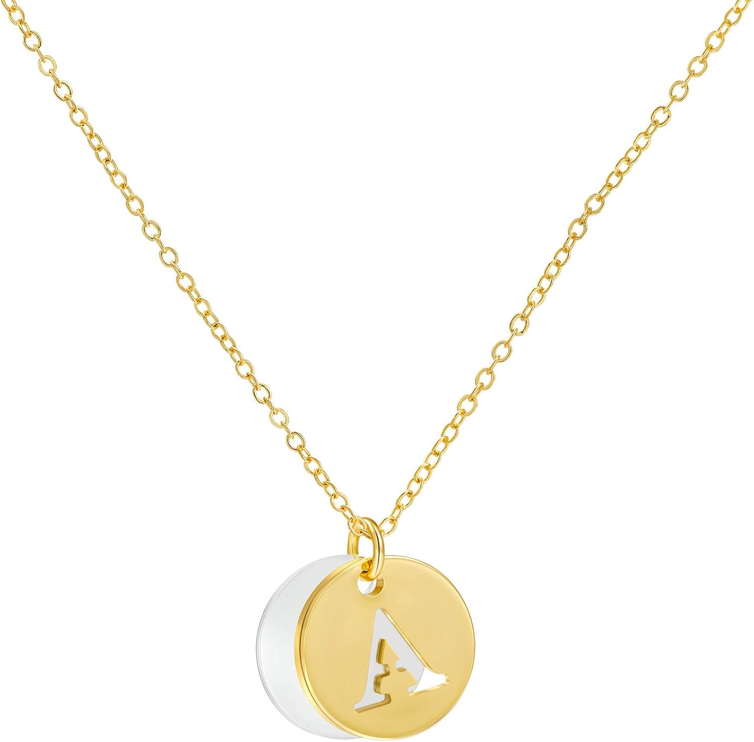Gold Letter Initial Necklace for Women Girls Solid 18K Gold Plated
