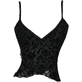 RoseSeek Women's Floral Lace V Neck Crop Camisole Tops Asymmetrical Hem Spaghetti Strap Wrap Top