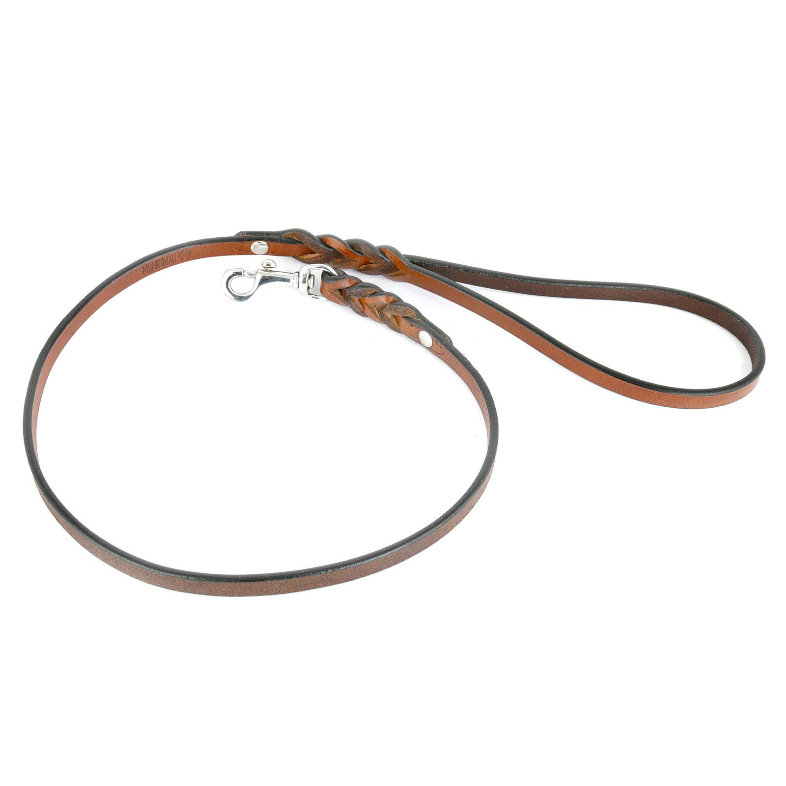MONKIMAU Short Guide Dog Leash for dogs made of Genuine Leather Braided