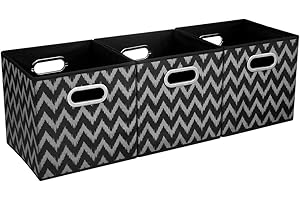 HSDT Collapsible Hard Cloth Cubes Storages Organizer Bins Chevron Storage Inserts Cubes Folding Fabric Storage Cubes Boxes 10.5x10.5 X 11 In Black Storage Baskets Drawer Organizer Closet Storage QY-SC10-3