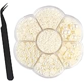 CCINEE 5600Pcs Ivory Half Pearls for Crafts, 2/3/4/5/6/8/10mm Flat Back Round Pearls Beads Satin Luster Loose Beads Gems for DIY Craft Necklaces Bracelets Jewelry Decorations Nail Art Making