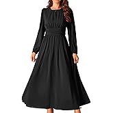 Seta T Women's Cocktail Party Dresses Crewneck Lantern Long Sleeves A-Line Chiffon Maxi Formal Dress