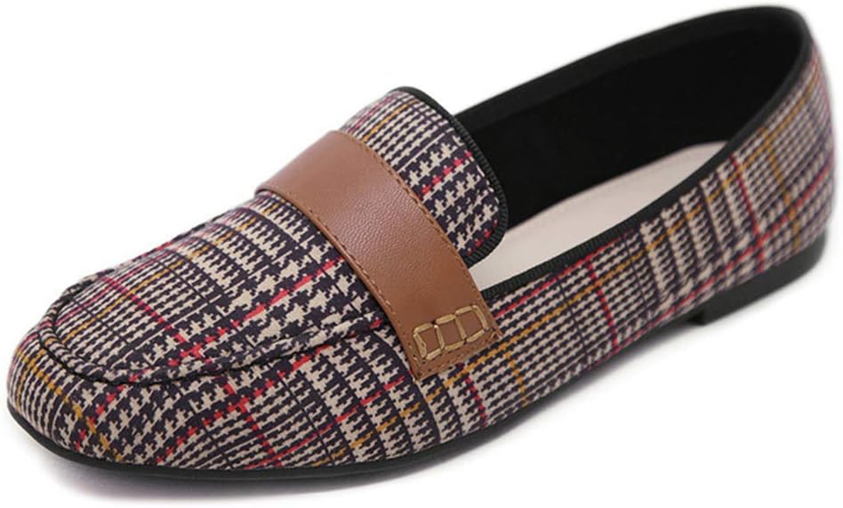 CYBLING Women's Slip-On Loafer Shoes Casual Round Toe Plaid Driving Flat Moccasin Shoes