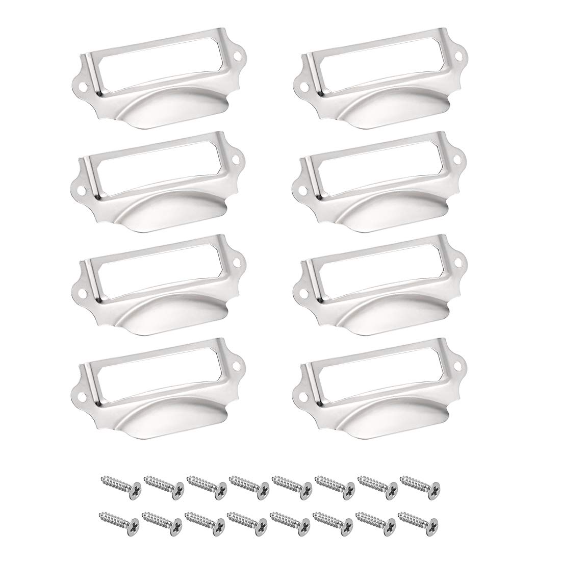 sourcing map Label Holder Pull Handles, Vintage Iron Label Frame Drawer Knobs for Cabinet Cupboard, Silver Tone 90x41mm Pack of 8 w Screws