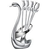 SGVRPVZ Silver Swan Base With 12 Pcs Coffee Spoon Holder Set - 6" | Tulip/Rose Handle,Stainless Steel,Espresso spoons,Tea spoons,Dessert spoons,Demitasse spoons,Small spoons