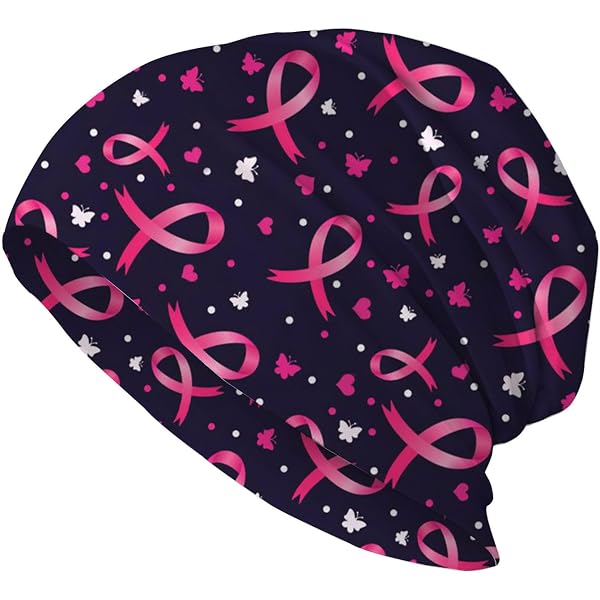 Breast Cancer Awareness Ribbon Beanie - Knitted Slouchy Hat For Women & Men, Chemo Comfort Cap