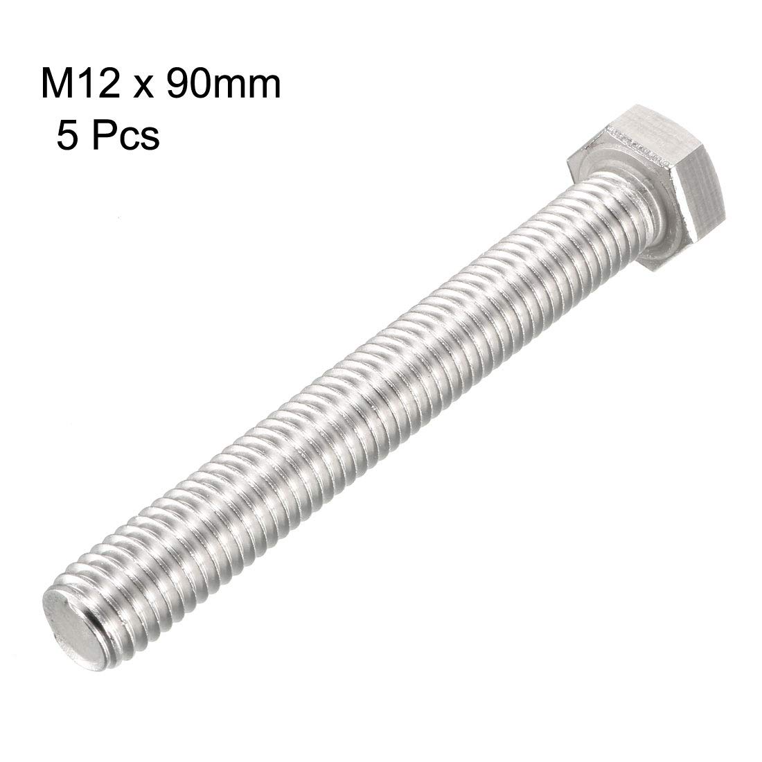 Hardware 304 Stainless Steel Fully Threaded Hex Tap Bolts 5pcs uxcell M12 Hex Bolt M121.75 x