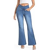VX VONXURY Pull On Flare Jeans for Women, Stretchy High Waisted Bootcut Jeans Crossover Bell Bottom Denim Pants