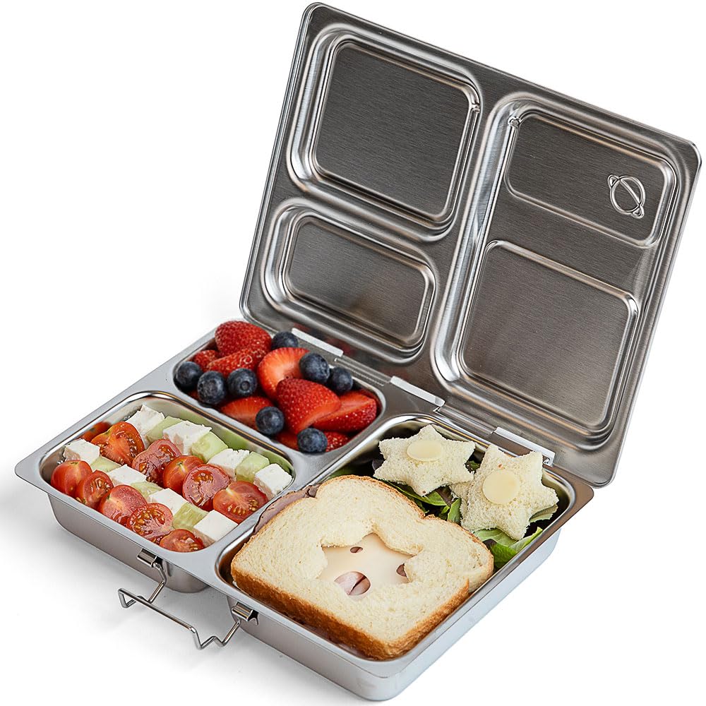 PlanetBox LAUNCH classic stainless steel bento lunch box with 3 compartments for adults and kids Image