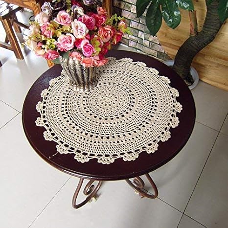 Amazon コースター おしゃれ ナチュラル ハンドメイド かぎ編み サークル 直径約25cm ベージュ コップマット 断熱マット 花瓶敷き ドイリー コースター オンライン通販