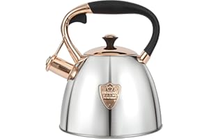 LUXGRACE Tea Kettle -2.9 Quart Tea Kettles Stovetop Whistling Teapot Stainless Steel Tea Pots for Stove Top Whistle Tea Pot (Silver-Go)