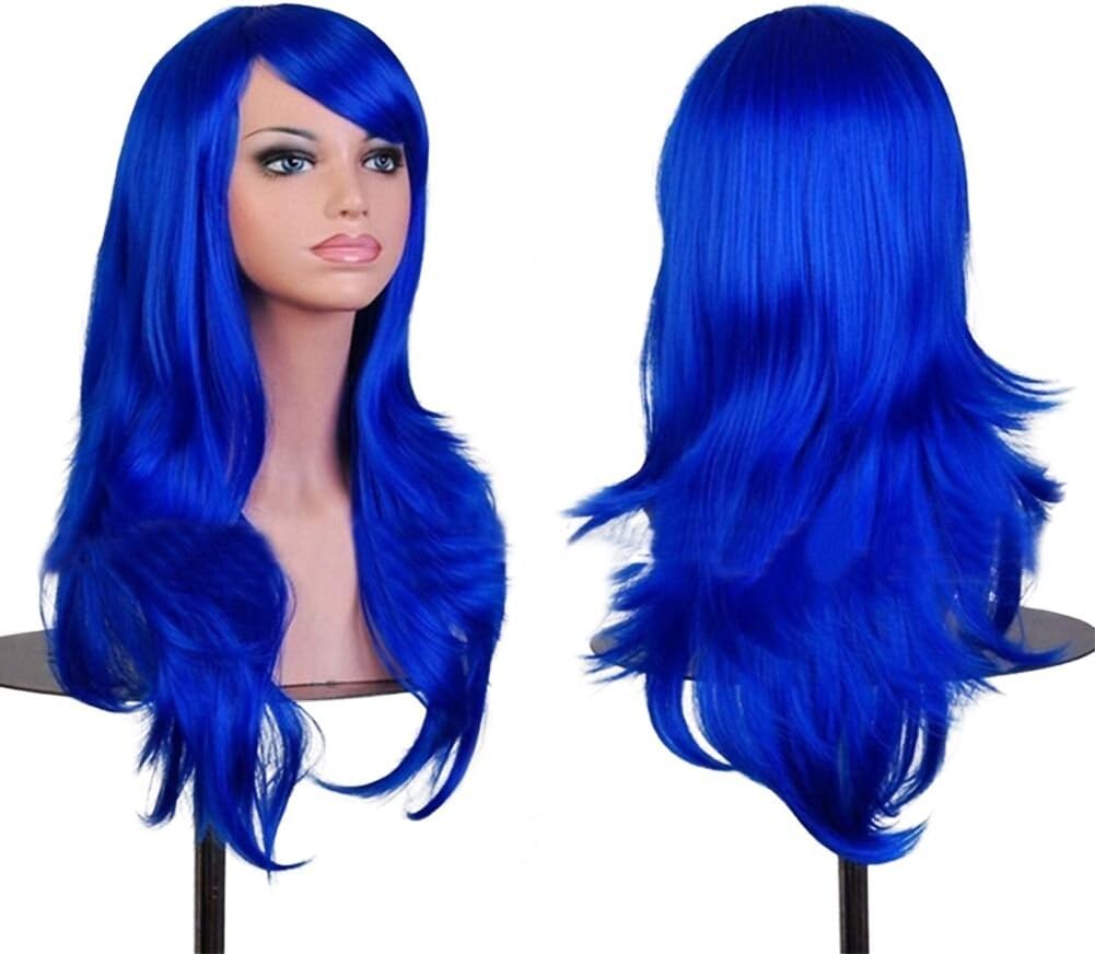 Loviness 28 inches Women's Hair Wig Heat Resistant Cosplay Long Wavy Hair Wig with Wig Cap Party Wig (Blue)