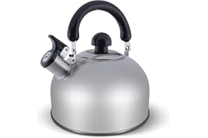 ELITRA HOME Whistling Tea Kettle Stainless Steel Tea Pot with Stay Cool Handle 2.6 Quart / 2.5 Liter (SATIN)