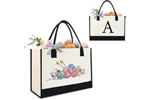 Etomiel Crochet Bag Organizer, Personalized letter Yarn Bag for Crochet Lovers, Knitting Bag for Crochet Hooks, Needles and Accessories, Tote Bag for Women Mother's Day Gift（A）