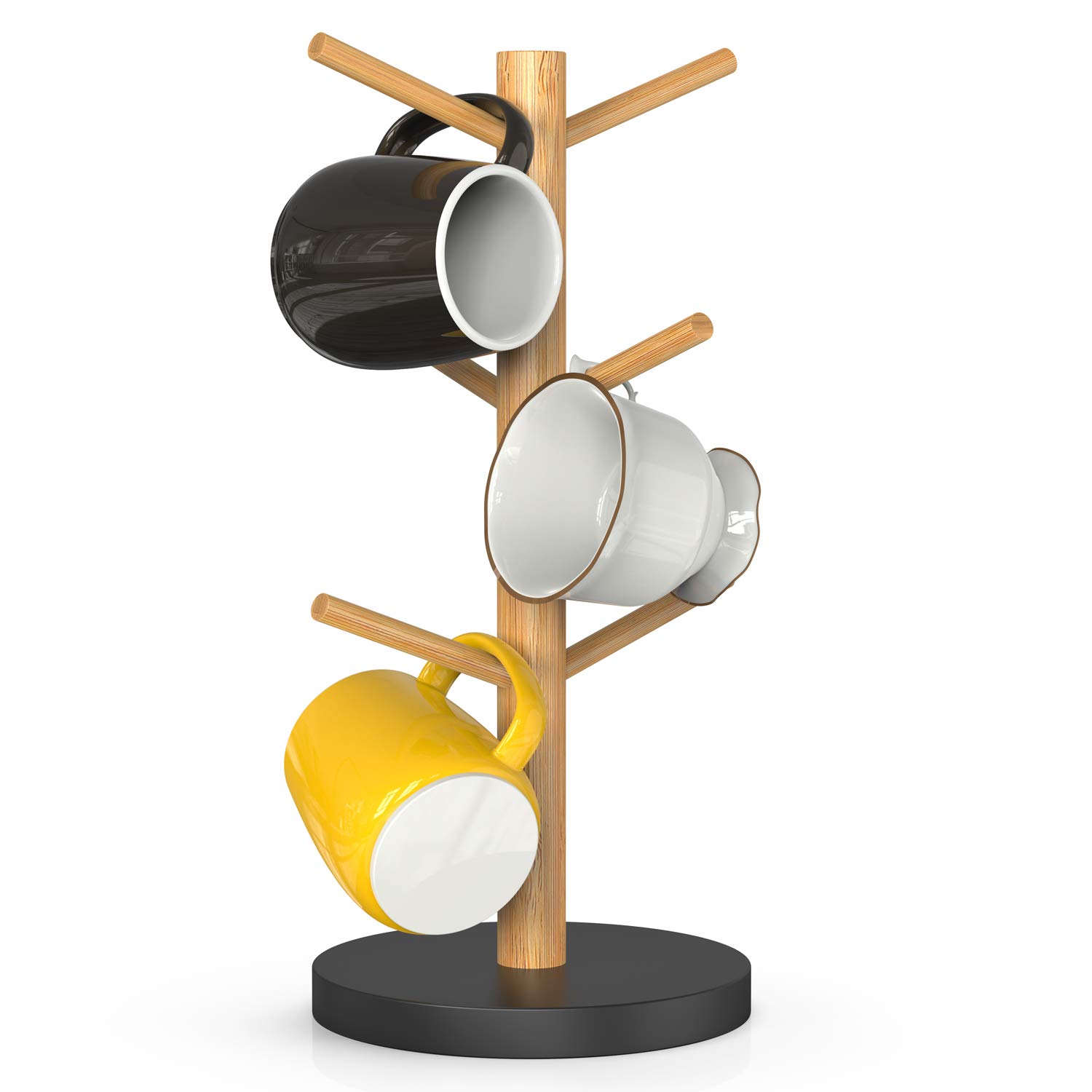 Lontai Bamboo mug rack, coffee mug tree, coffee cup holder, coffee bar accessories with 6 Hooks