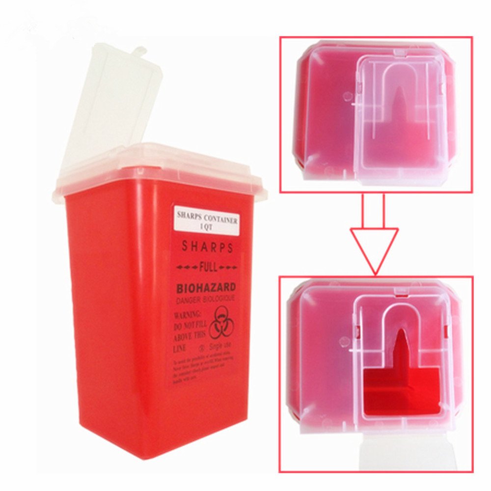 Sharps Container - Yuelong 3 Pack Tattoo Sharps Disposal Container Red Biohazard Needle Disposal Containers For Tattoo Supplies And Equipment - 1 Quart Size : Beauty