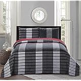 All American Collection New 3pc Plaid Printed Reversible Bedspread/Quilt Set (Full / Queen Size)