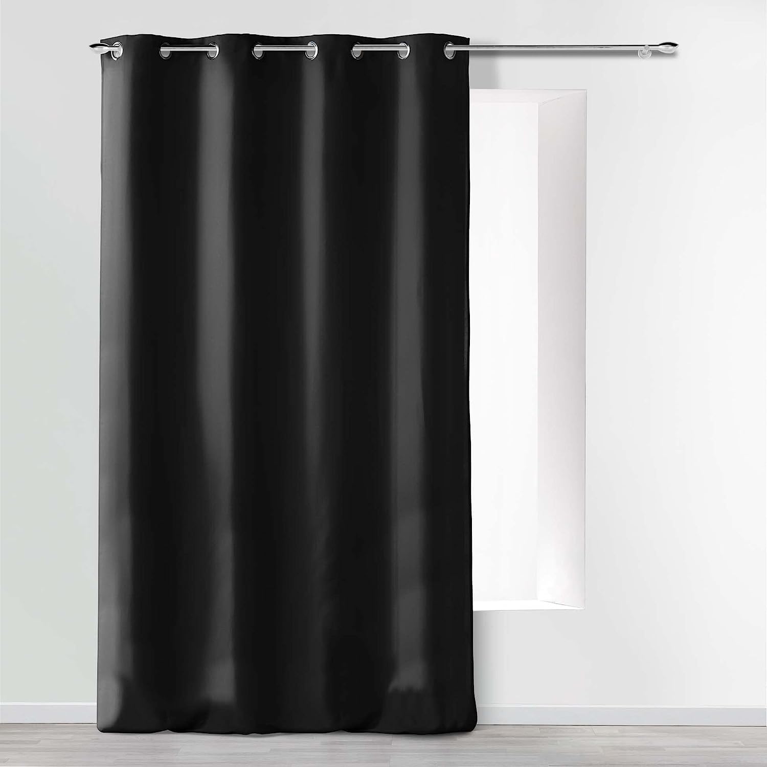 Douceur d'Intérieur Absolu Microfibre Curtain with Eyelets, Plain, Polyester, polyester, Black, 140 cm x 260 cm