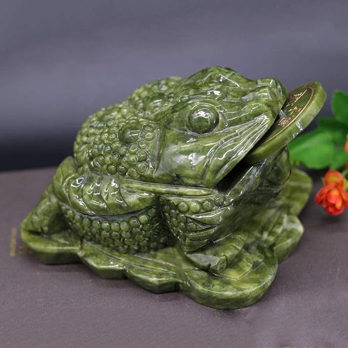 Feng Shui Toad Coin Money Lucky Frog Statue Natural Jade Carving Feng