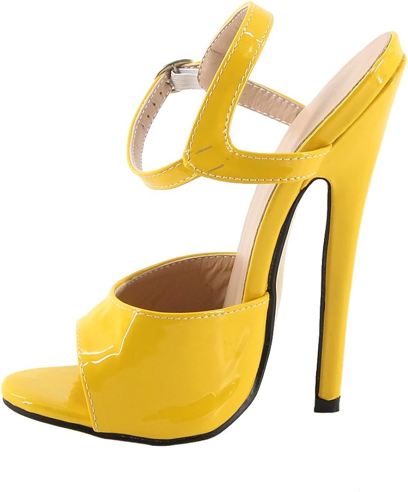 WONDERHEEL 7" Stiletto Heel Ankle Strap Women Sandals Yellow Shiny Sexy