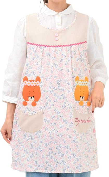 Amazon Co Jp ピンク M L D Loop ディーループ ルルロロ ボタニカルプリントエプロン ワンピースエプロン Tiny Twin Bears パクペロ 012 701 服 ファッション小物