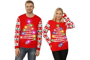 FWV Ugly Christmas Sweater Women Men 2024,Light Up Christmas Sweater,Funny Cute Reindeer Unisex Xmas Tacky Sweater Couples