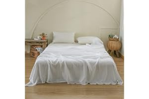 Simple&Opulence French Linen Flat Sheet with Embroidered Border-100% Stone Washed Flax Bedding,Queen Size(90''x102'') Ultra Soft,Breathable Flat Top Sheet-1 Piece Bed Flat Sheet Only(White)