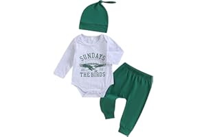 BULINGNA 3Pcs Infant Baby Boy Football Outfit Sundays are for The Birds Romper Bodysuit Pants with Hat Fall Clothes