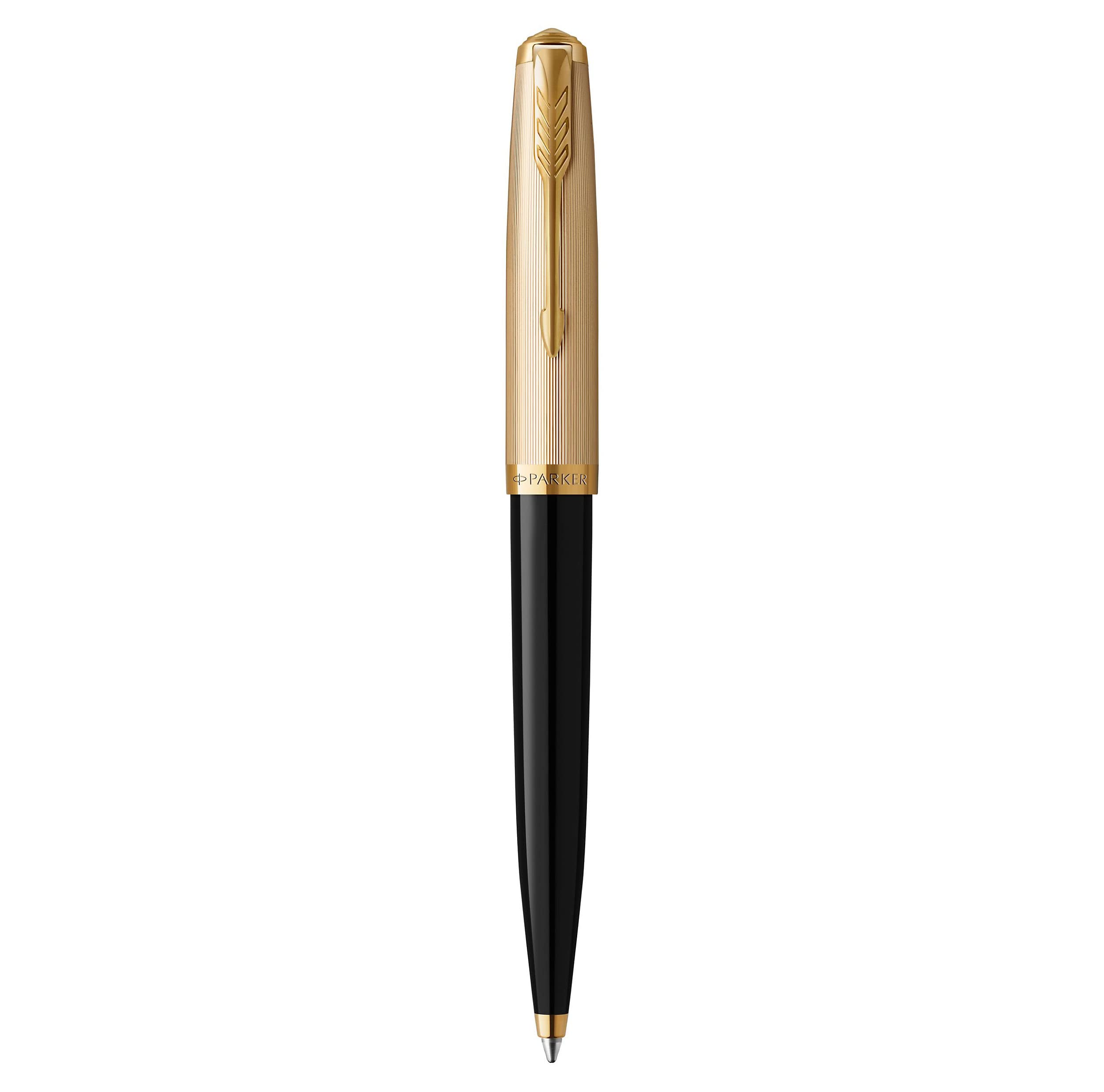 Parker 51 Ballpoint Pen | Deluxe Black Barrel with Gold Trim | Medium 18k Gold Point with Black Ink Refill | Gift Box