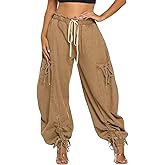 Famnbro Womens Barrel Jeans Baggy Cargo Jogger Y2k Drawstring Bow Jeans Sweatpants Wide Leg Denim Pants