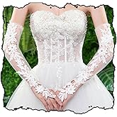 GEMILY White Long Lace Gloves Fingerless Wedding Gloves for Women