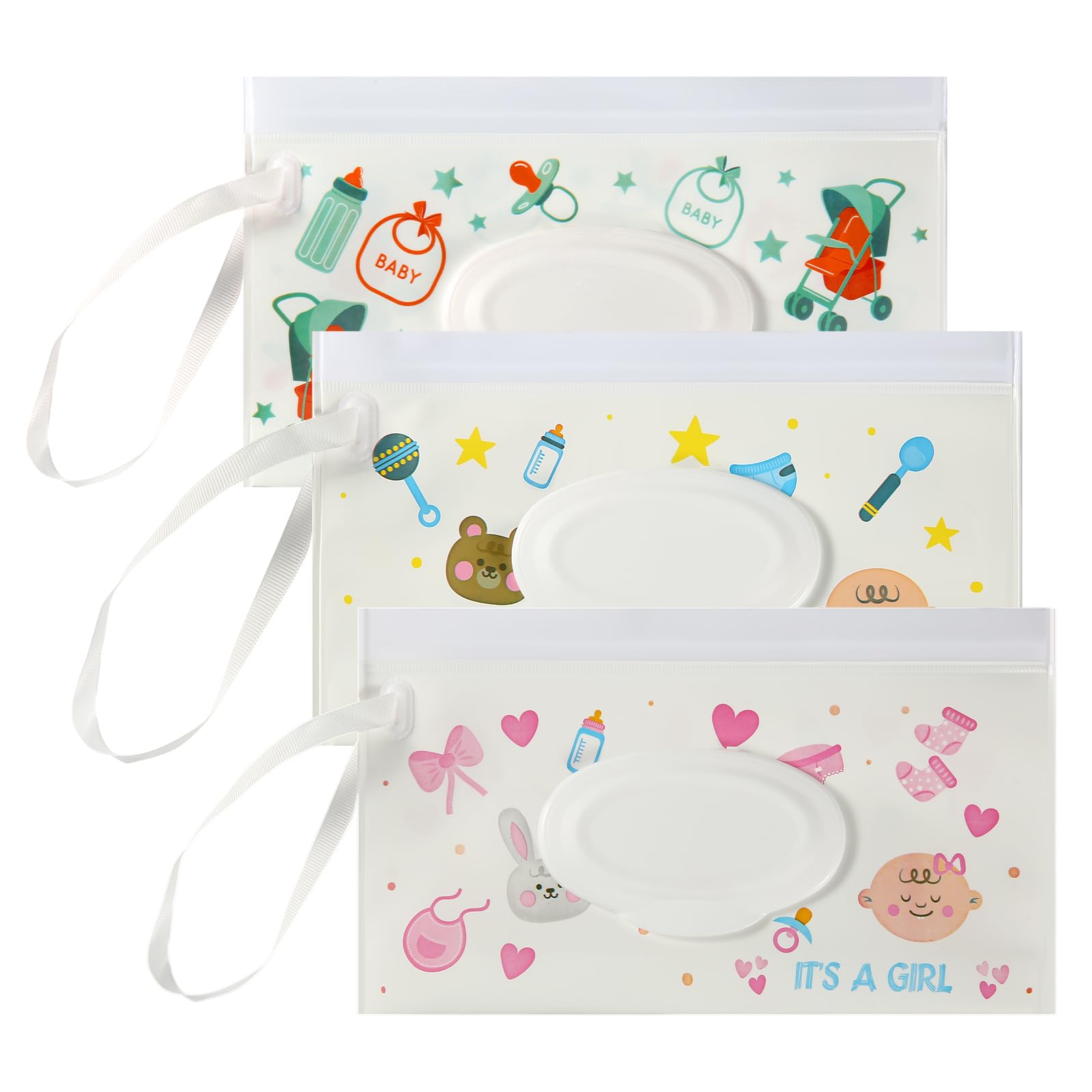 Photo 1 of 3 Pack Baby Wipes Dispenser, Refillable Wipe Container, Portable Travel Baby Wipe Holder, Reusable Baby Wipes Container, Wet Wipe Pouch, Waterproof and Dustproof (Solid Color)