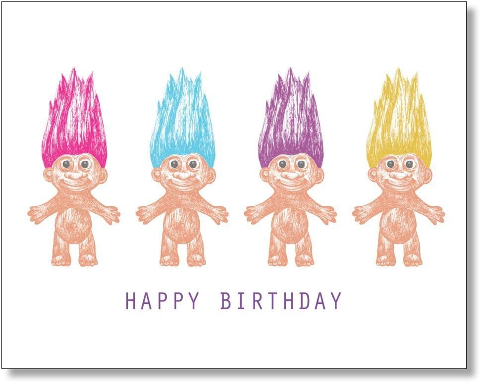 Happy Birthday TROLL DOLL Card: 4 Trolls