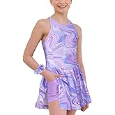 MODAFANS Girls Tennis Golf Dress Sleeveless Athletic Pleated Outfits Sets Built in Shorts with Pockets