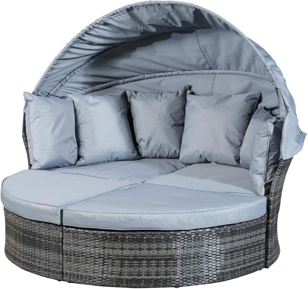 Robert Dyas Monaco Rattan Day Bed with Sun Shade