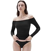 SUUKSESS Women Padded Off The Shoulder Tops Ribbed Long Sleeve Shirts Fall Basic