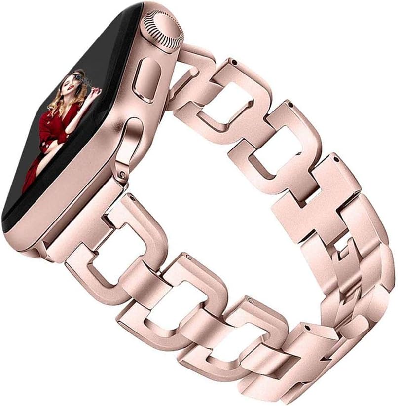 OULUCCIOULUCCI Compatible Apple Watch Band 44mm 42mm Women & Men Iwatch Gold Series 6,5 4 3, Accessories Metal Stainless Steel Wristband D-Shape Sport Strap Gold (No Tool Needed )