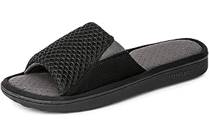 LongBay Men's Comfy Memory Foam Slide Slippers Breathable Mesh Cloth House Shoes