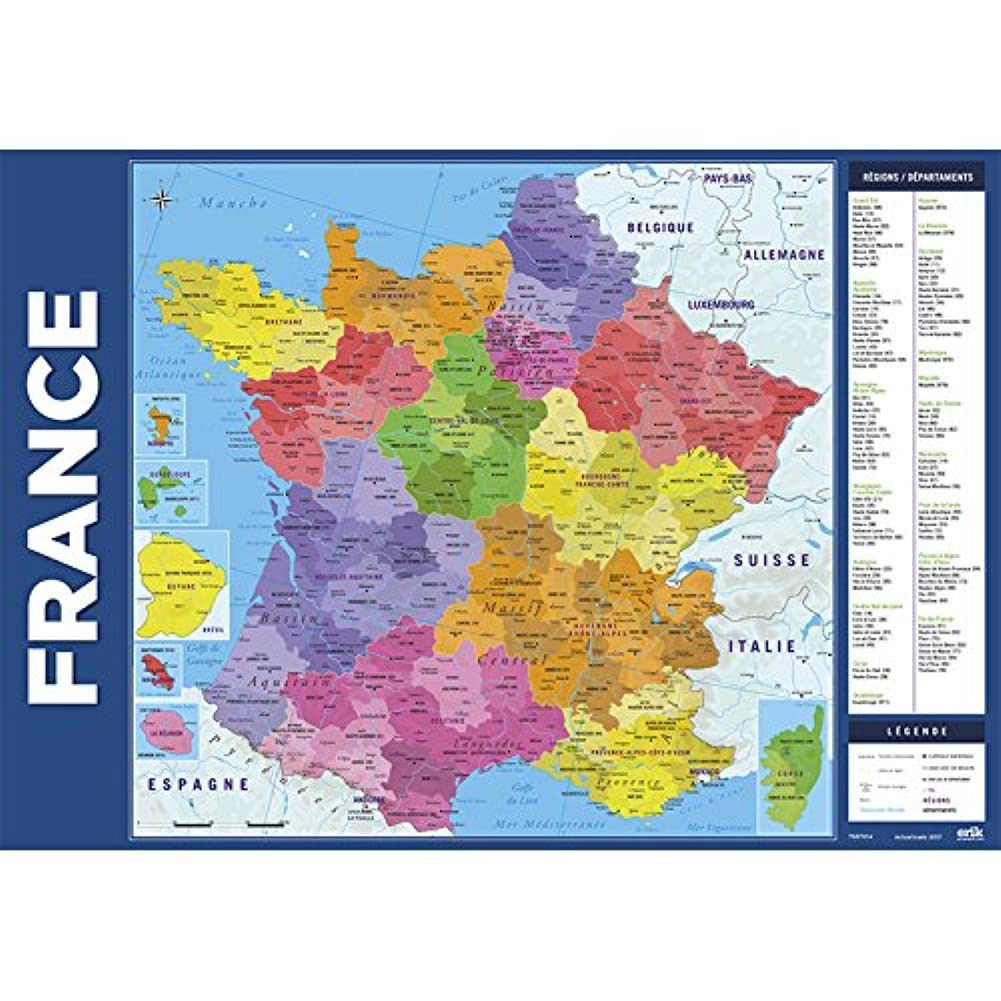 Grupo Erik France Map Desk Mat in French | 13.5 x 19.5 inches - 34.5 x 49.5 cm Pad Desk Protector Mat | Cute Stationery, Back to School Supplies