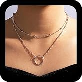YienDoo Boho Layered Circle Choker Necklace Silver Tiny Beaded Choker Hollow Disc Pendant Necklace Layered Hoop Necklace Charm Statement Necklace Jewelry for Women